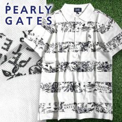美品 PEARLY GATES ポロシャツ 半袖 ホワイト サイズ7ボタニカル柄