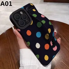 カラフル落書き＆ドット柄 ストラップ＆スタンド付き iPhone16 Pro Max / 15 / 14 / 13 / 17対応ケース