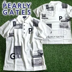 PEARLY GATES パーリーゲイツ ゴルフ 3タックインレー フレックスフュージョン フォトプリント ロゴ柄 コラージュ柄 総柄 ストレッチ 半袖 ポロシャツ ゴルフウェア 053-2260909 定価2.3万 ホワイト 4 ▲026▼50521w07