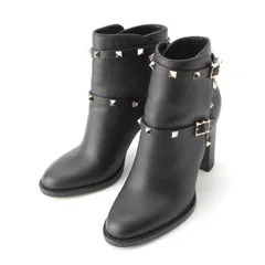 ヴァレンティノ ロックスタッズ レザー ヒール ショート ブーツ シューズ ブラック 38【中古】