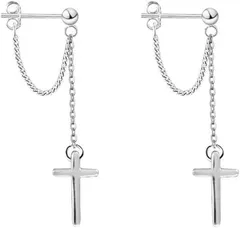 AREUM ピアス 両耳用 レディーズ 十字架 クロス プチプラ 小ぶり 揺れる チェーン 可愛い お洒落 オルチャンアクセサリー (ｓ)
