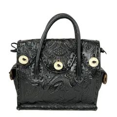 Carving Tribes(カービングトライブス) ハンドバッグ - 黒 フラワー(花)/エンボス加工 レザー