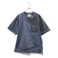 sacai / サカイ | 2021SS | Cotton Poplin Pullover / ストライプ ロゴショルダージップ Tシャツ カットソー | 1 | ブルー/ホワイト | メンズ