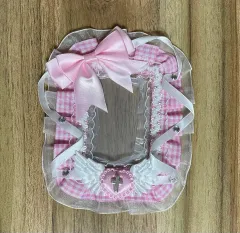 リボン レース 硬質ケースデコ トレカホルダー 硬貨ケース ハンドメイド ピンク ピンク 天使 フリル CHECK