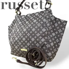 ☆美品★ russet   ラシット★ショルダーバッグ　トートバッグ　2way   肩掛け　斜め掛け　A4サイズ収納可能   大きめ　大きいサイズ　ブラウン　総柄　ロゴ★♯2244
