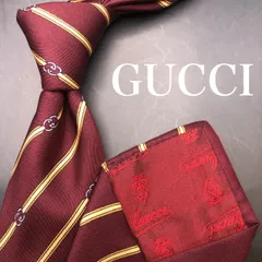 【美品】GUCCI ネクタイ ストライプ レジメンタル GG柄 ボルドー