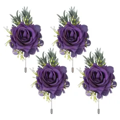 uxcell 紫のブートニア 4個セット 男性用 造花 ウェディング 新郎新婦 式典 記念日 プロム パーティー用