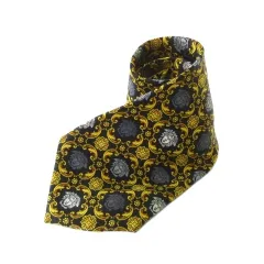 ジャンニヴェルサーチ ヴェルサーチェ GIANNI VERSACE 美品 シルク ネクタイ メデューサ柄 レギュラー 黒系 ブラック ゴールドカラー