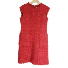 Loulou Willoughby(ルルウィルビー) ワンピース サイズ2 M レディース - レッド×ピンク×黒 クルーネック/ノースリーブ/ひざ丈/ツイード