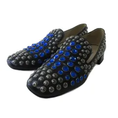 プラダ PRADA ローファー シューズ スリッポン スタッズ パテント ブラック 黒 36 23.5cm