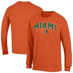 チャンピオン メンズ トップス Tシャツ ロゴ MensChampion Orange Miami Hurricanes Arch Over Logo Long Sleeve TShirt Mia Orange オレンジ