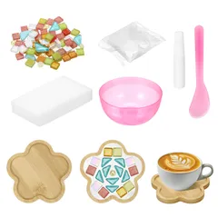 uxcell ガラスモザイクタイル 木製コースター付き クラフトセット DIY 花の形コースター装飾 115x115x10mm 大人用 ハンドメイド手芸材料 ギフト カラフル モザイクスタイル21