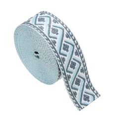 uxcell 4.75ヤード 綿ウェビングストラップ 2インチ(50mm) ジャカード織りリボン 刺繍用ポリエステルウェビングストラップ 財布ストラップ ベルト 財布・バッグ・クラフト・衣装用 クリームーグレーブルー