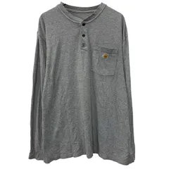carhartt 長袖 無地Tシャツ L グレー カーハート ハーフボタン 胸ポケット ヘンリーネック シンプル ロンT ワンポイント 春物 a803-5200のサムネイル