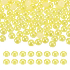 uxcell 1000個 ハーフ パール ビーズ 4mm プラスチック ハーフ フラットバック イミ テーション パール カボション ラインストーン DIY クラフト 服 タンブ ラー 靴 装飾 ネイル (イエロー)