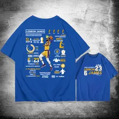 バスケットボール レブロン・ジェームズ プリント Tシャツ 半袖 メンズ スポーツウェア 夏 トレーニング ロイヤルブルー