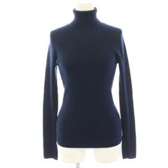 ブルーレーベルクレストブリッジ BLUE LABEL CRESTBRIDGE タグ付き リブニット カットソー 長袖 タートルネック ウール 袖ボタン 38 紺 ネイビー 55N06-465-29 /HN