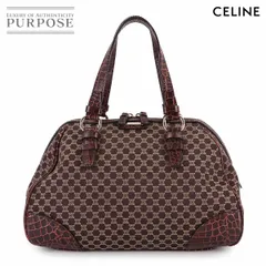 美品 セリーヌ CELINE マカダム ハンド バッグ キャンバス レザー ダークブラウン ゴールド 金具 ヴィンテージ Macadam Bag 90314165