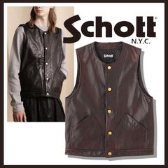 SCHOTT バッファロー ダークブラウン レザーベスト L - メルカリ