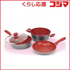 新品未使用】フレーバーストーン フライパン 4点セット レッド 鍋 IH