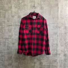 【T-311】Roushate ワークシャツ ネルシャツ 赤 レッド ブラック バッファローチェック 長袖 L メンズ 古着 フランネルシャツ チェックシャツ アメカジ ワーク系 カジュアル コットン100% シャツ 長袖シャツ アウトドア 古着男子 古着女子
