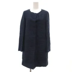 B&Y ユナイテッドアローズ BEAUTY&YOUTH ビューティー&ユース ボーダーツイードノーカラーコート 比翼 S 紺 ネイビー /YJ ■YHS14