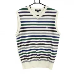 【美品】トミーヒルフィガー ニットベスト 白×マルチカラー 前身頃ボーダー コットン100％  メンズ M ゴルフウェア Tommy Hilfiger Golf
