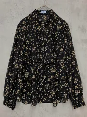 美品 組曲 クミキョク シフォンオーガンプリント ティアード ブラウス シャツ size2/黒 ■■ レディース