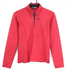 【超美品】アディダス 長袖ポロシャツ レッド スクエア総柄 ハーフジップ 一部グラデーション レディース S/P ゴルフウェア adidas