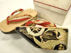平和屋着物[]和装小物　子供　ぽっくり下駄　こっぽり・おこぼ下駄　畳表　金蒔絵　松竹梅 群れ鶴　箱付き　逸品　DABC1278zzz