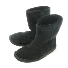 アグ UGG ムートンブーツ ショート フラット 裏ボア ロゴ 23.0cm 黒 ブラック /AO9 ■GY19