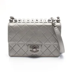 シャネル CHANEL ショルダーバッグ マトラッセ シルバーグレー レザー ミニマトラッセ チェーンショルダー レディース Used A