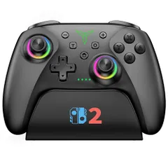 Switch 2 コントローラー 充電ベース搭載 Switch1/2代対応 ダブルホール TURBO連射 マクロ 背面ボタン付き RGBライト 1000mAh大容量 Bluetooth 無線接続 スイッチ コントローラー ジャイロセンサー 振動 プロコン ☆彡