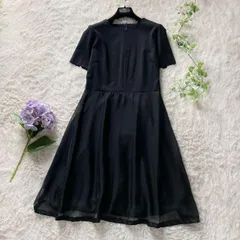 AMACA アマカ 異素材ドッキングワンピース フレア Aライン シフォンスカート 黒 ブラック 40サイズ フォーマル パーティー セレモニー 黒 ブラック