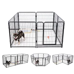 大人気　大型犬 サークル スチール製 ペットサークル 犬用サークル 犬用フェンス 犬 ケージ ペットケージ 大型 60/80/98CM 室内室外兼用 折り畳み式 組立簡単 複数連結可能 (ブラック 高さ80CM 8枚)