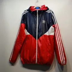 adidas 3本線 ウィンドブレーカー ジャケット レッド ネイビー 95 サイズ 63057