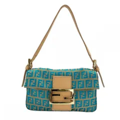【売り尽くし】 フェンディ ショルダーバッグ レディース ズッキーノ ミニマンマバケット ワンショルダーバッグ ハンドバッグ 肩掛け FENDI 8BK005 キャンバス レザー ブルー 青 ベージュ ゴールド金具【中古品】