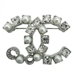 【売り尽くし】 シャネル ブローチ レディース ココマーク アクセサリー CHANEL ラインストーン  フェイクパール   P25P ホワイト 白 シルバー 約19.4g 美品 2025年【中古品】