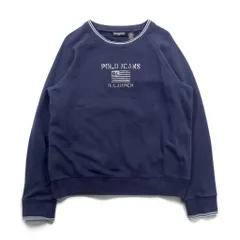 Polo Jeans RALPH LAUREN 90年代 リブライン スウェット トレーナー L ネイビー 裏起毛 星条旗