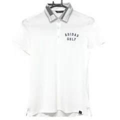 【美品】アディダス 半袖ポロシャツ 白×グレー ボーダー地模様 ロゴ刺しゅう 襟総柄  レディース L ゴルフウェア adidas