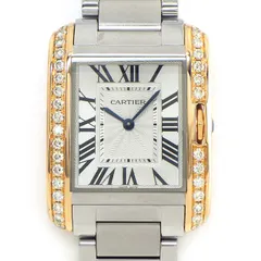 カルティエ Cartier 腕時計 タンクアグレース MM W3TA0003 レクタンギュラー ローマンインデックス ダイヤベゼル シルバーギョーシェ文字盤 K18PG SS クオーツアナログ 【中古】のサムネイル