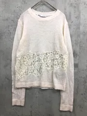 ZARA ザラ ウール混 ドッキング レースコンビ ニット セーター sizeS/オフホワイト ■■ レディース