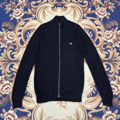(M)フレッドペリー FRED PERRY ニットジップアップ (ネイビー)