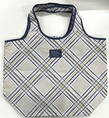 保冷保温 エコバッグ バルーン Lサイズ 折りたたみ可能 コンパクト 内ポケット 卵も安心スイングポケット お買い物バッグ チェック柄 ネイビー プレッドベージュ 6347BE