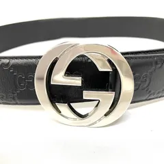 【Bランク】　GUCCI     グッチ　インターロッキング　Gバックル　レザー　ブラック　シルバー　411924   （54222）