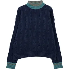 古着 90年代 エディーバウアー Eddie Bauer 黒タグ ケーブル編み ハイネック コットンニットセーター 英国製 メンズXL相当/eaa618833