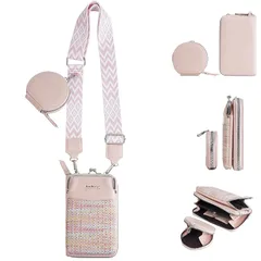 【新品】 [LeafIn] スマホポーチ レディース 財布 斜めがけ 携帯ポーチ 軽量 スマホショルダー 長財布 お財布ポシェット 小物入れ 女性用 シンプル 軽量 便利 NB935 (ピンク) 0