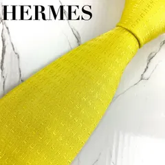 希少　美品　HERMES　エルメス　ネクタイ　ファソネ　H柄　H織　Hパターン　ソリッド　無地　ジャガード　イエロー　光沢　肉厚　N1360