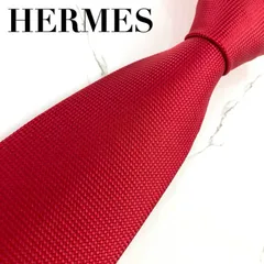 美品　HERMES　エルメス　ネクタイ　サントノーレ　ソリッド　無地　ジャガード　レッド　光沢　肉厚　N1361のサムネイル