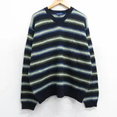 XL/古着 ジェイクルー 長袖 セーター メンズ ウール Vネック 紺他 ボーダー 26jan16